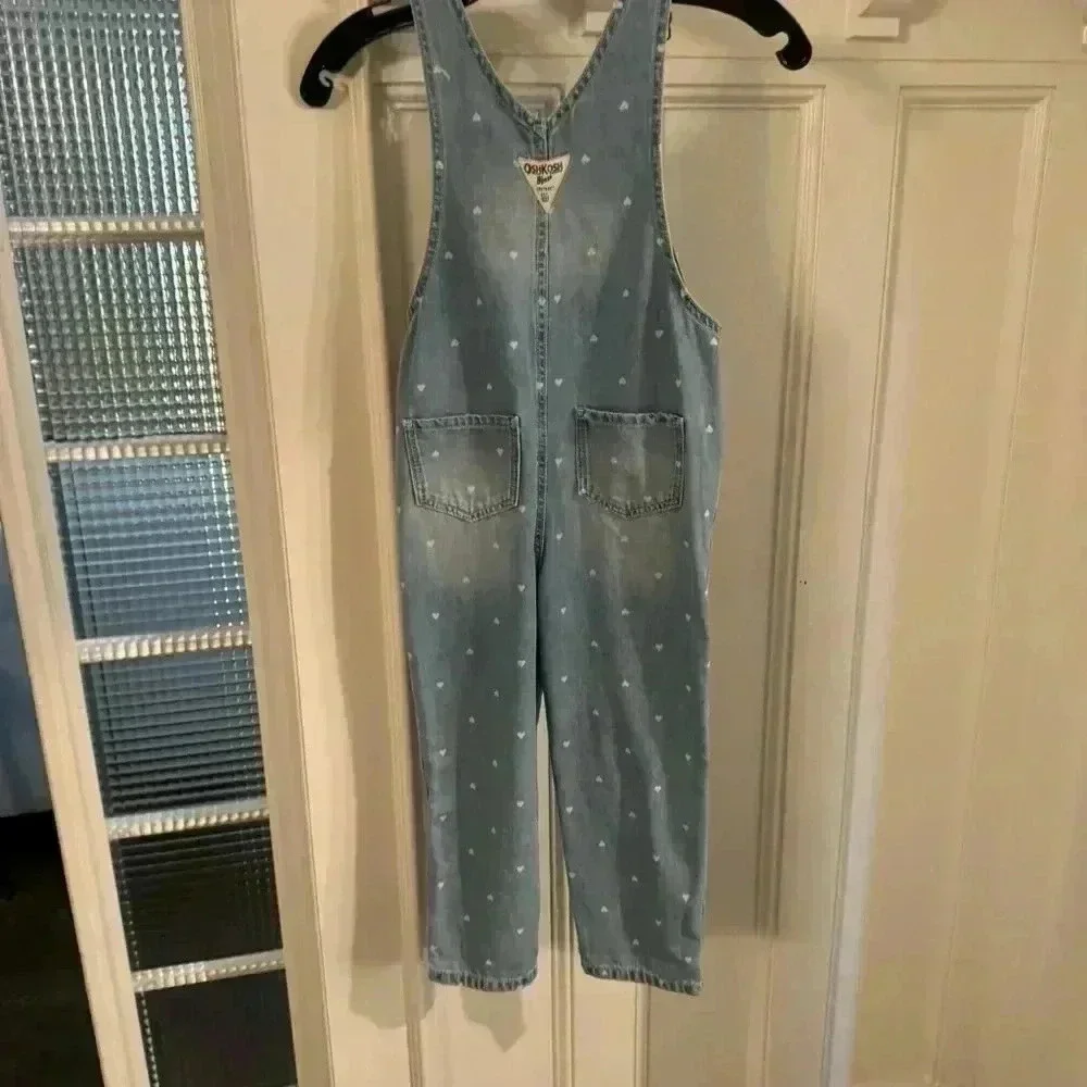 Oshkosh girls denim overall with small pink hearts size 5T